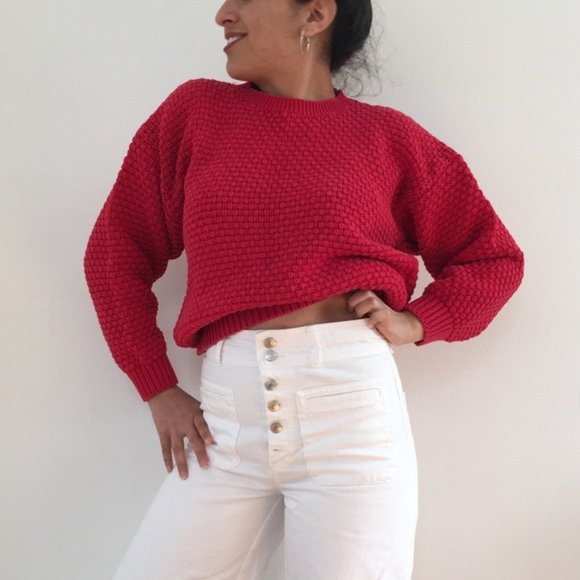 NEIMAN MARCUS OVERSIZED HOT RED VINTAGE SWEATER - Picture 4 of 4